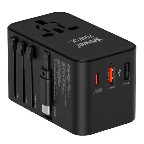 XPOWER - TA70C 內置線 70W PD+PPS GaN旅行充電器 XP_TA70C_BK