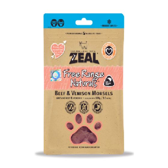 Zeal - 紐西蘭無榖物冷凍脫水牛+鹿純肉 (貓狗小食) 100g Beef & Venison #036F_022 ZEAL-036F
