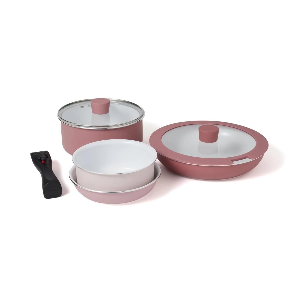 Francfranc - GO TABLE煮食鍋煎鍋7件套裝 粉紅色