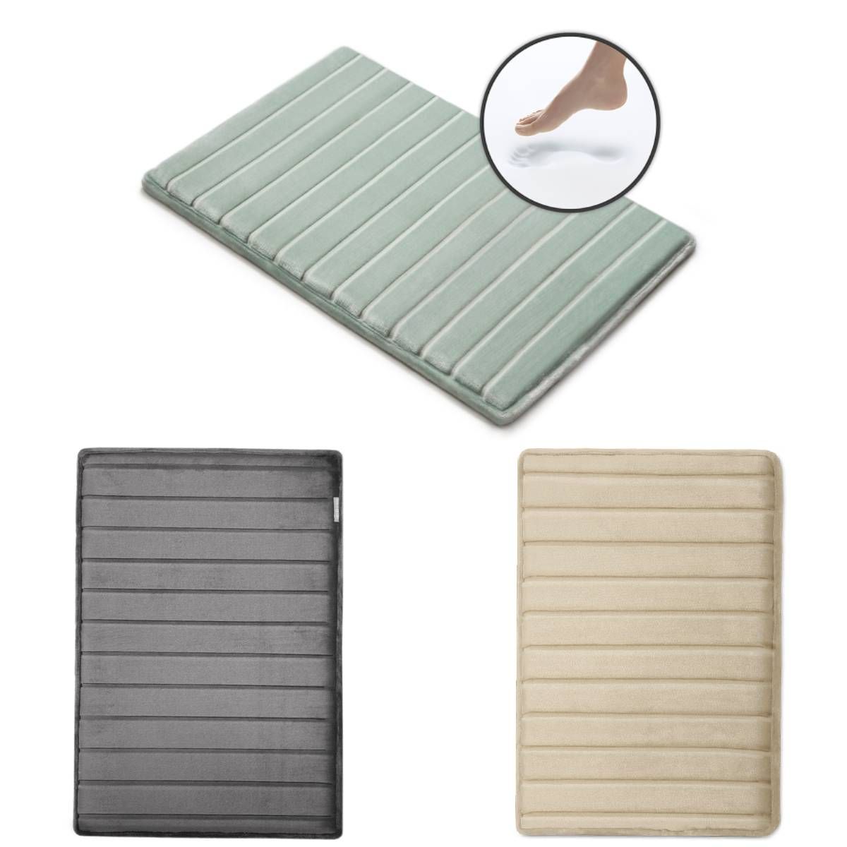 2pc Quick Drying Memory Foam Framed Bath Mat with GripTex Skid-Resistant  Base Light Gray - Microdry