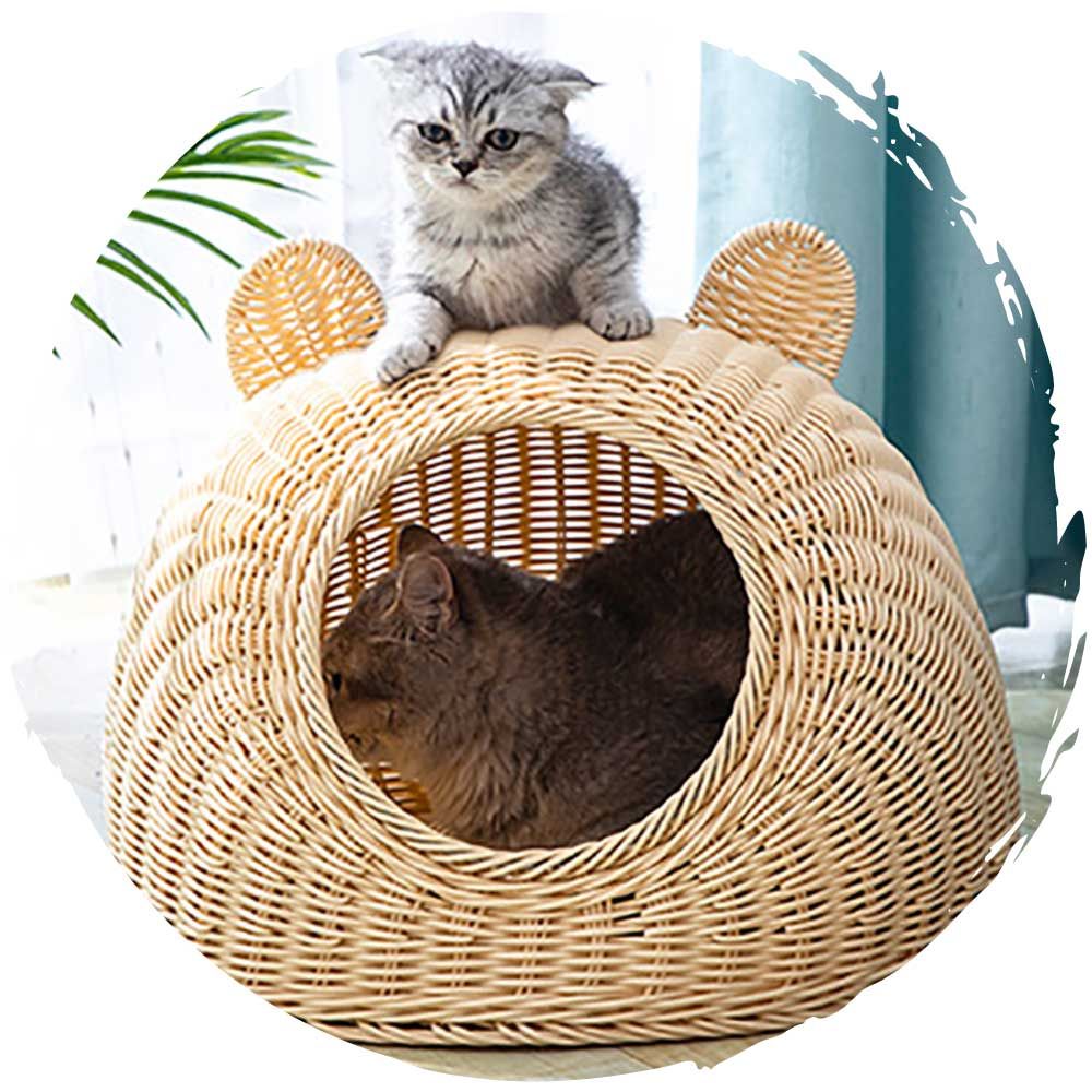 Wicker cat bed deals with ears