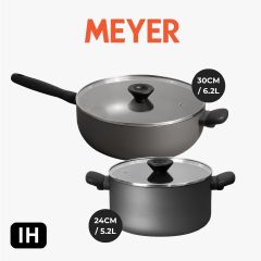 MEYER - 24CM/5.2L Nonstick Casserole with Lid + 30CM/6.2L Nonstick Chef's Pan With Helper Handle and Lid (15204-TE07_15270-T) CR-15204_15270