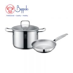 Buffalo - PRO TWINS COOK 3-Piece Cookware Set: Stockpot 20cm + Frypan 20cm + Glass Lid (35020SF1) 35020SF1