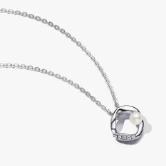 Pandora 潘多拉有機鑲石圓環配淡水養殖珍珠短項鏈 (393303C01-45)