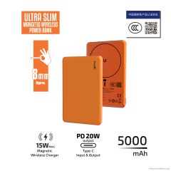 [3C 認證及可追溯二維碼] inno3C - M6 超薄磁吸無線充移動電源 5000mAh [藍色 / 橙色]
