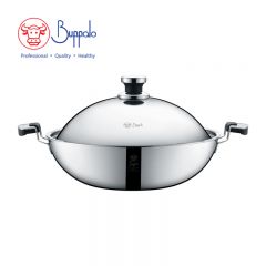 Buffalo - ELITE COOK I 316 Stainless Steel 5-Ply Flat Bottom Wok with S/S Lid 36CM (755436A) 755436A
