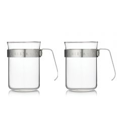 Barista & Co - Glass Coffee Cups with Electric Steel Metal Handle (Set of Two) BC024-005