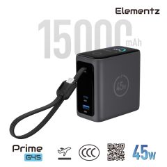 [3C 認證及可追溯二維碼] Elementz - MagPrime G45 15000mAh 行動電源 PMP-G45 [黑色] CF32226