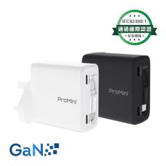 ProMini - GTC70 [UK Plug] PD3.0 GaN 70W Build-In Cable Wall Charger [Black / White] CR-CJ36664_ALL