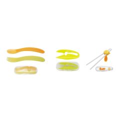 Combi - 幼儿餐具套裝 - 包括學習叉匙連盒套裝 (橙綠色)+食物剪連盒 (黃色)+分段學習筷子連盒(橙色) Combi-CutlerySetB