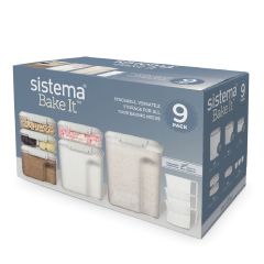 (Made in New Zealand) Sistema Bake it 9 Pack (630ml x1 + 685ml X2 + 1.56L X1 + 2.4L X1 + 3.25L X1 + 3 measuring cups) CR-1213