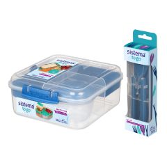 (Made in New Zealand) Sistema - Bento Cube Container 1.25L with 4-Piece Cutlery Set (Random Color) CR-216851917