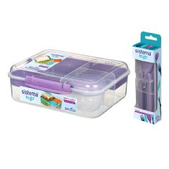 (Made in New Zealand) Sistema - Bento Lunch Container 1.65L with 4-Piece Cutlery Set (Random Color) CR-216901917