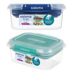 (Made in New Zealand) Sistema Stax To Go Leak Proof Container Set of 2 (1L + 1L)(Random Color) CR-281601X2