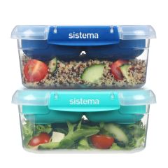 (Made in New Zealand) Sistema Square Stax To Go Leak Proof Container Set of 2 (1.15L + 1.15L)(Random Color) CR-281651X2