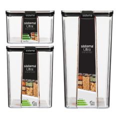 (Made in New Zealand) Sistema - Ultra Square Container Set of 3(1.4L + 2.75L + 4L) CR-514115141251413