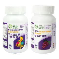 YesNutri - Probiotics Plus Spirulina (60 tablets) + OPC Grape Seed Extract (100 capsules) CR-BN001_BN006