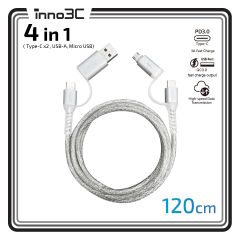 inno3C i-4MA-12 Transparent silver shiny 4 in 1 Micro/Type-C to USB-A/Type-C Data Charging Cable 120cm CR-i-4MA-12