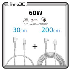 inno3C 透明銀色閃亮數據傳輸充電線套裝 | 四合一 Lightning/Type-C 轉 USB-A/Type-C 線 30cm + 100W Type-C 轉 Type-C 線 200cm CR-i-60C-20_03