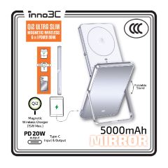 inno3C - [CCC 3C Cert.] M0U Qi2 Mirror Ultra Slim Magnetic Wireless 6 in 1 Power Bank 5000mAh | MagSafe Power Bank 5000mAh | PD3.0 Fast Charging | Phone