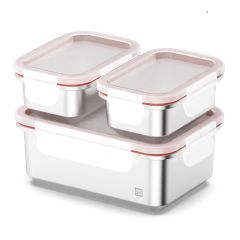 JIA - Microwave Safe SS Food Container Set (3pcs) CR-TS-68JMC120-WH