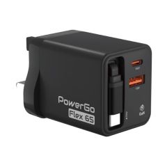 Elementz - PowerGo Flex65 65W GaN USB Charger with Built-in USB-C Cable (PD-FA65) [Black/White] ELE_PD_FA65_ALL
