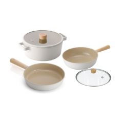 Neoflam-Fika Cookware Set (28cm Frying Pan + 22cm Pot + 26cm wok with glass cover)(Suitable for IH) fikaseta