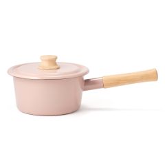 富士琺瑯 - COTTON單柄附蓋琺瑯平底鍋,粉紅色 Ø16cm