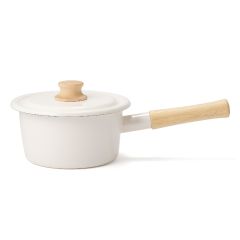 富士琺瑯 - COTTON單柄附蓋琺瑯平底鍋,白色 Ø16cm