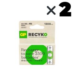 超霸 - 綠再 AA 充電電池 1300mAh 4粒裝 2A電芯 (紙盒) (2件)