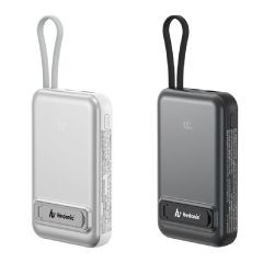 [3C Certified with QR Code] Hedonic - MagSafe 15W + PD 20W 10000mAh Built-in Cable Power Bank with Stand [Black / White] CR-HEDON_P721P_M