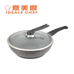 意美廚 - 韓國製 SELECTED 鋼化鑄鋁大理石紋易潔單柄炒鍋連可立玻璃蓋 28cm