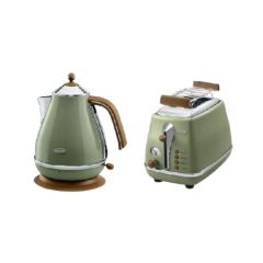 De'Longhi - Icona Vintage Series Water Kettle + Toaster KBOV2001+CTOV2103 (Olivia Green / Anita Blue / Olcevita White) KBOV2001CTOV2103-MO