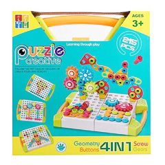 Puzzle Creative -兒童電動螺絲批3D形狀拼圖STEM積木 (215件四合一套裝)