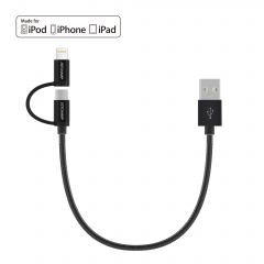 First Champion 2in1 microUSB Cable with MFi Lightning Adaptor Nylon Braided 30cm - MBLT-033 MBLT-030