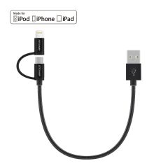 First Champion 2in1 microUSB Cable with MFi Lightning Adaptor Nylon Braided 30cm - MBLT-033 MBLT-030