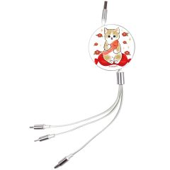 Anichi - 3合1伸縮快充數據線 - 錦鯉貓(白色)