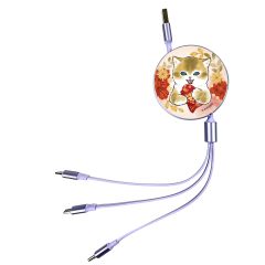 Anichi - 3合1伸縮快充數據線 - 鯉魚貓(紫色)