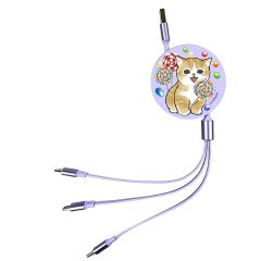 Anichi - 3合1伸縮快充數據線 - 波板糖貓