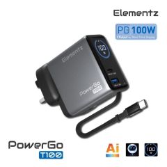 Elementz - PowerGo T100 100W 2C + 1A GaN Mini Charger with Cable [PD-T100] PD_T100