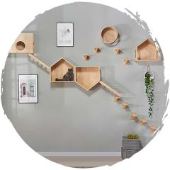 Pets Thing - Japanese style luxury solid wood log color hanging wall cat springboard stair climbing frame (with screw accessories) petsthing-01