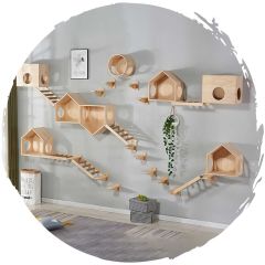 Pets Thing - Japanese style luxury solid wood log color hanging wall cat springboard stair climbing frame (extra accessories with screw accessories) petsthing-02