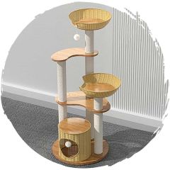 Pets Thing - POPOCOLA summer cool handmade rattan sisal solid wood multi-cat climbing frame cat tree petsthing-11