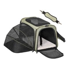 Petsfit - High Quality Three-Purpose Expandable Airline Pet Soft Bag (Built-in Safety Rope | Hard Pad Bottom | Single-side Expandable Version)(Dark Green)(Fine - Large size) petsthing-7678
