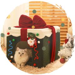 毛孩物語 - 聖誕冬季保暖封閉式絨面貓咪方型屋狗窩 (大碼)