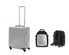 Hideo Wakamatsu - NARROW SQUARE 20"+16"COMBO (55L SQUARE SHAPE NARROW FRAME TROLLEY CASE+16" BACKPACK W/T-SHAPE TROLLEY)(Silver & Silver/Gold & Silver) CR-TBI_0017_All