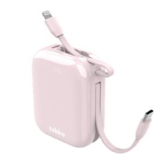 [3C Certified with QR Code] tekko - SSB-Nano CL10 Mini Semi-Solid-State Power Bank with Built-in Dual-Cable [Light Grey / Light Pink] CR-TK-CL10_ALL