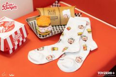 罐頭豬 LuLu漢堡系列 - 白色刺繡襪子