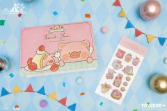 LuLu The Piggy Celebration - Greeting card with sticket set TZA12P0261