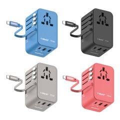 Momax - 1-World+ 70W GaN 伸縮充電線旅行插座 (黑色/灰色/藍色/紅色) UA18UK UA18UK_MO